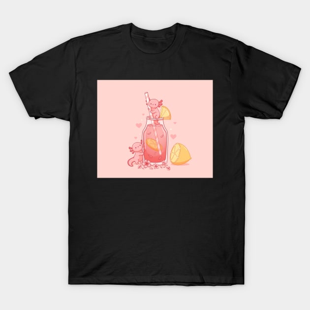 Kawaii Axolotl Lemonade, Cute Axolotl Pink Lemonade T-Shirt by esturgeo